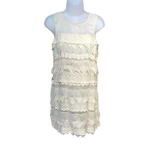LUSH Cream Semi Sheer Lace Sleeveless Tank Top Mini Dress Women’s Size Medium